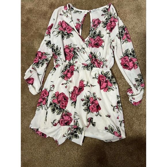 Charlotte Russe Rose Floral Romper Small Womens Long Sleeve - Picture 6 of 10